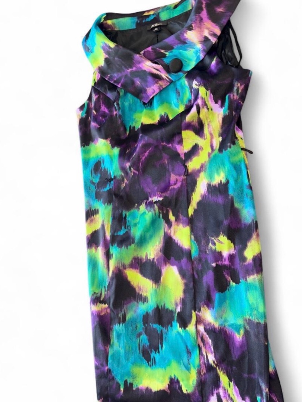 AGB Abstract Watercolor Sheath Dress Size 12 Asymmetrical Portrait Collar